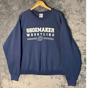 VTG 90s Eagle USA Crewneck Sweatshirt XXL Blue Shoemaker Wrestling Made in USA!